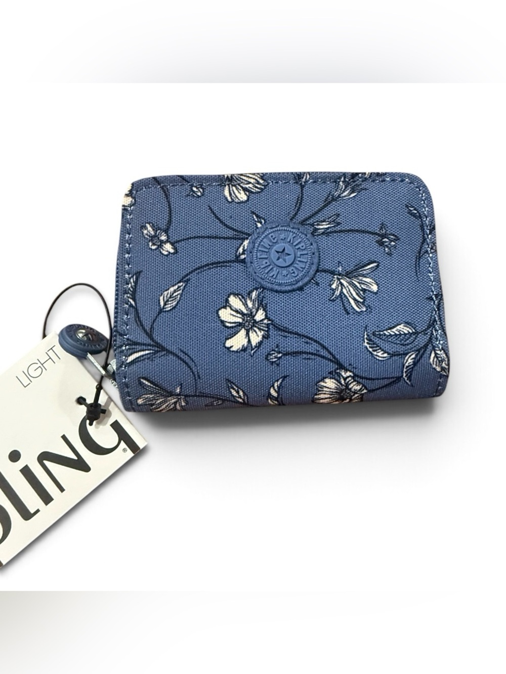 Kipling Navy Floral Compact Wallet with Beige Accents